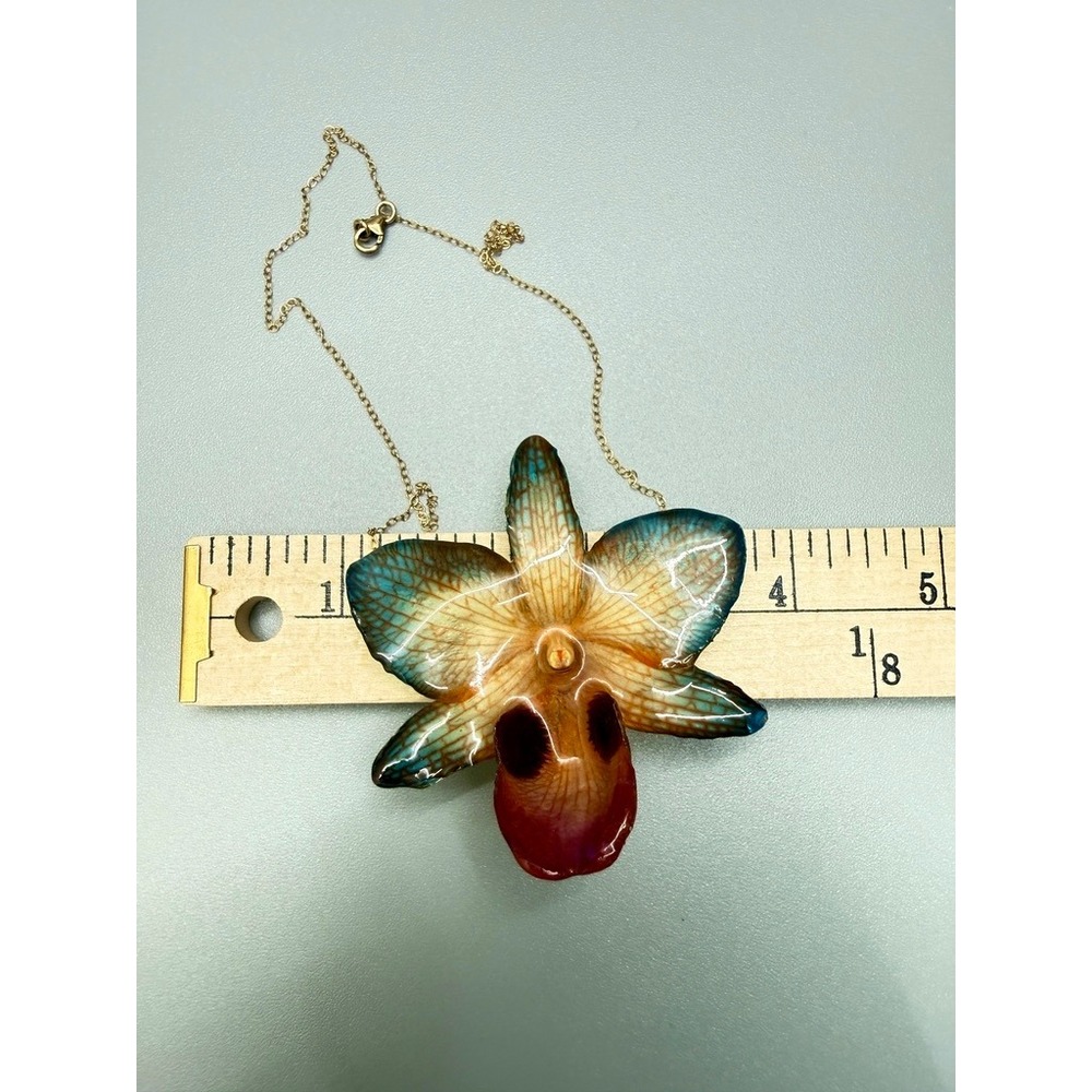 Preserved Real Orchid Gold Filled Chain Choker Necklace 16" Colorful Floral Chic - Picture 13 of 14